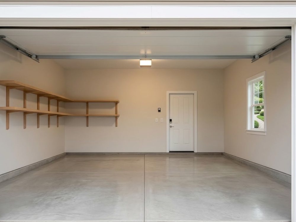 Fully cleared, swept-clean garage