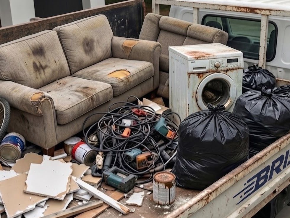 Truck bed loaded with junk ready for haul-away